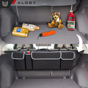 Auto-Organizer, Tasche für den Kofferraum des Autos, großer Kofferraum für den Sitz mit Klettverschluss, Alogy Black, 2x Kopfstützenhalterung
