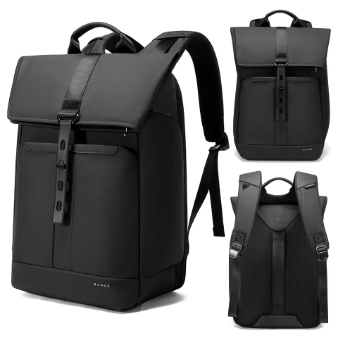 Bange wasserdichter Rucksack für 15,6-Zoll-Laptop, Stadtreisender, 45 x 30 x 16 cm, für Arbeit, Flugzeug, Herren, Damen, mit USB-Anschluss Schwarz