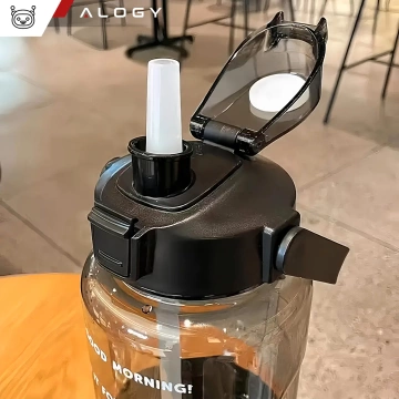 Große Flasche, Trinkflasche Alogy MotivHydro Motivational Messbecher 2l 2000ml Schwarz