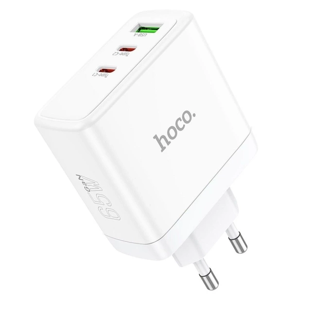 HOCO 2 x Typ C USB A QC PD 65W GaN Wandladegerät Weiß
