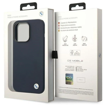 BMW BMHMP14XSTRONG Handyhülle für Apple iPhone 14 Pro Max 6.7" marineblau/navy Silikon Metall Logo MagSafe
