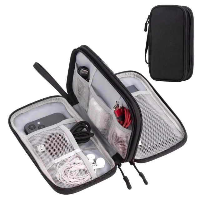 Etui Podróżne na Akcesoria, Organizer na Kable, Ładowarki, Telefon i Powerbank, Wielofunkcyjne i Kompaktowe 21 x 12,5 x 5 cm, Alogy TravelPack™ – Czarne