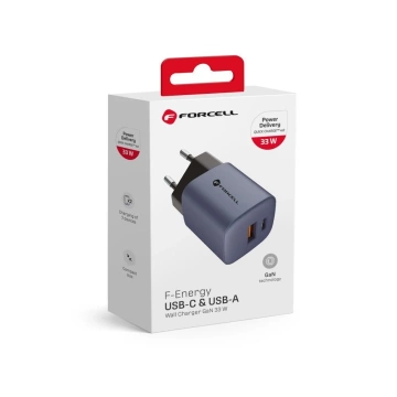 FORCELL F-ENERGY GaN Ladegerät Typ C USB A PD QC4.0 3A 33W Grau