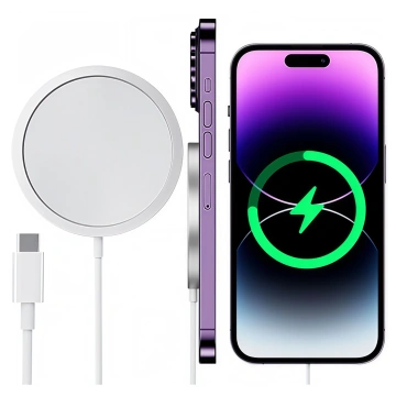 Ładowarka indukcyjna do iPhone do MagSafe – bezprzewodowa 15W, szybkie i stabilne ładowanie dla iPhone 12/13/14/15/16/17/ Pro / Max / Mini / Air – Alogy MagCharge™ Biała