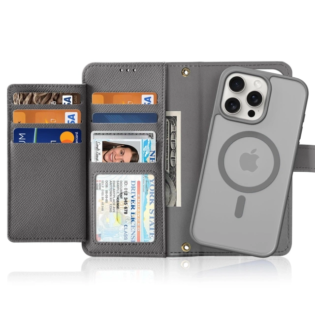 Etui do iPhone 15 Pro Dux Ducis Lawa Wallet Mag Skórzane Szare