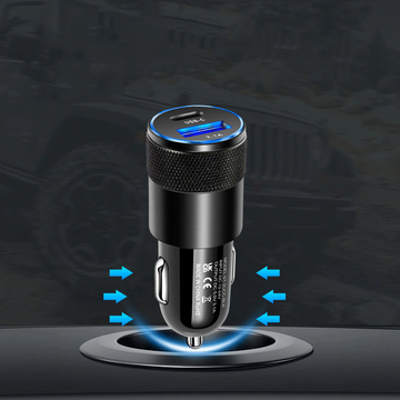 Ładowarka samochodowa Alogy do auta USB-C Type C + USB 3.1A Czarna + Kabel 1m USB-C do Lightning + Etui