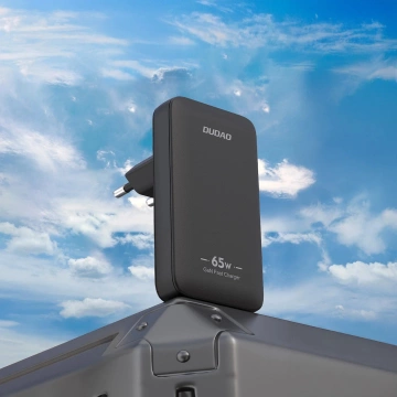 GaN Dudao 65W USB-C/USB-A PD EU/US Reise-Wandladegerät – Schwarz