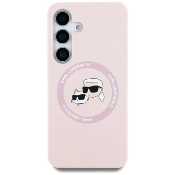 Samsung Galaxy S25 Plus Hülle Pink Karl Lagerfeld Silikon Doppelköpfe und Kreis MagSafe