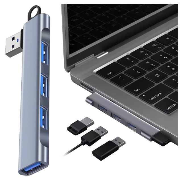 HUB rozdzielacz Alogy Adapter do komputera laptopa z USB-A do 3x USB-A 2.0 1x USB-A 3.0 Szary