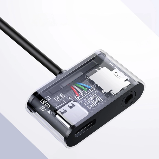 Adapter Ugreen CM193 USB-C do mini jack 3.5 mm + USB-C Ładowanie Szary