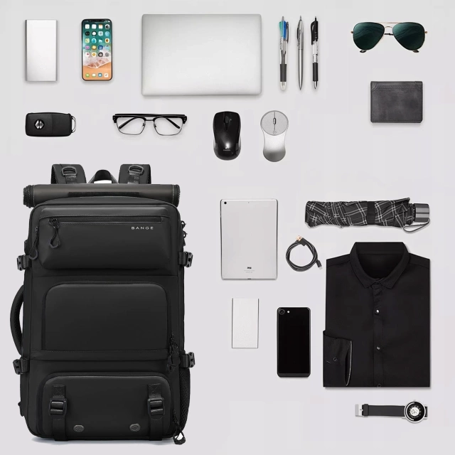 Plecak Antykradzieżowy wodoodporny Bange 30L miejski podróżny 51x32x20 cm do pracy samolotu męski damski z zamkiem szyfrowym i odpinaną saszetką Czarny