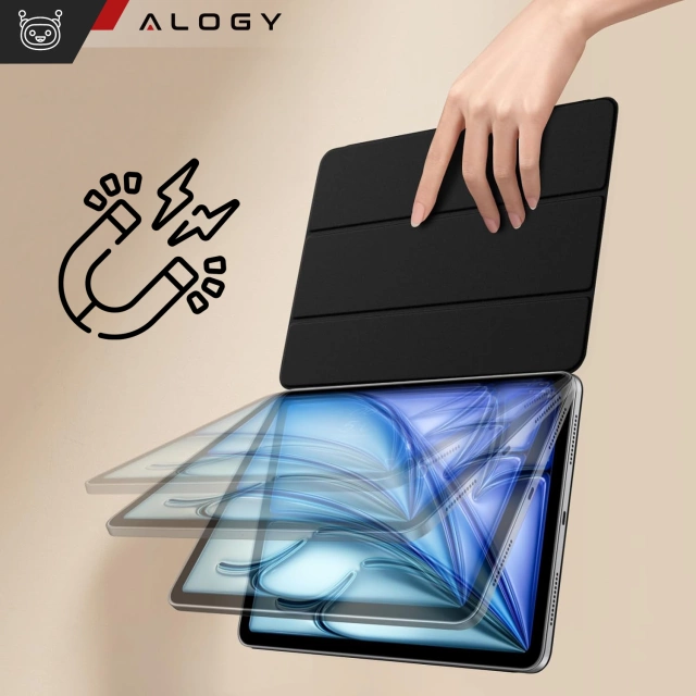 Etui magnetyczne 360 do Apple iPad 10.9” 10 / 2022 / 11” 11 / 2025 Alogy Magnetic 360 Case obudowa ochronna na tablet Czarne + Szkło