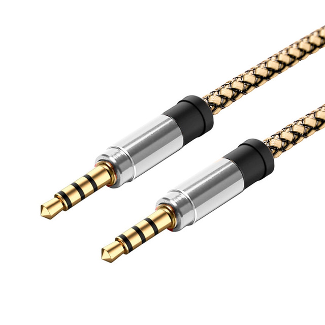 Kabel Audio 2x Mini Jack - Jack 3.5mm długi przewód AUX Oplot mocny 1.5m Złoty