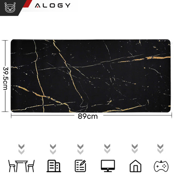 Schreibtischunterlage für Maus und Tastatur. Rutschfeste Gaming-Schutzmatte XXL 90 x 40 Alogy Marble schwarz