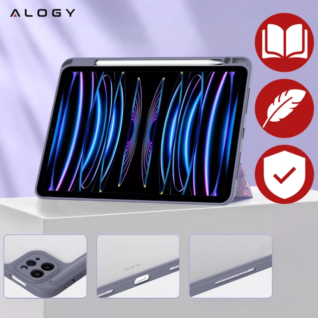 Etui hybrydowe z miejscem na rysik do Apple iPad Air 11" (2024,2025) / Air 10.9" (2020,2022) / Pro 11 (2018) Alogy Hybrid Book Cover Case Marble Fioletowe