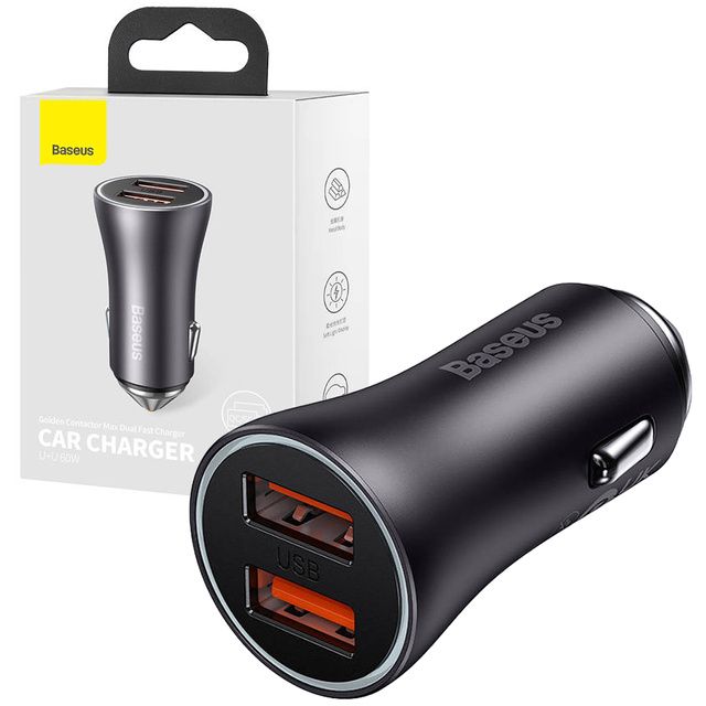 Ładowarka samochodowa Baseus Golden Contactor Max 2x USB 60W Szara