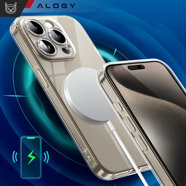 Etui do iPhone 15 Pro obudowa Case silikonowe przezroczyste ochrona aparatu osłona obiektywów Alogy Slim + Szkło