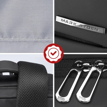 Mark Ryden 15,6" Laptop-Rucksack, Handgepäck, kostenlos, wasserdicht, für Business und Reisen, verstärkt, YKK-Reißverschluss, Oxford-Gewebe, 40 × 30 × 10 cm – Schwarz