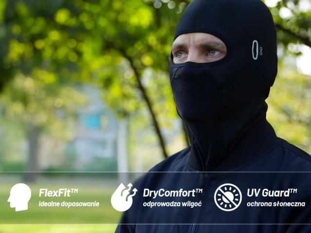 Kominiarka Motocyklowa Kewig Oddychająca i Wiatroszczelna, Pod Kask na Motor i Skuter, Szybkoschnąca, Odprowadzająca Wilgoć, Antybakteryjna i z Ochroną UV – Czarna