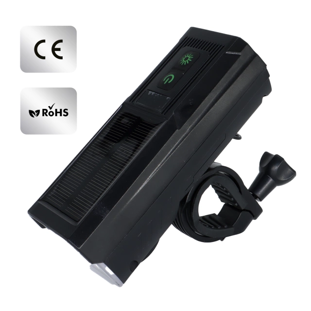 Lampka rowerowa solarna przód LED przednia światło roweru z panelem słonecznym klaksonem super mocna 1000LM 4400MAH oświetlenie wodoodporna światełko na rower czarna