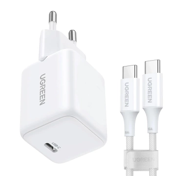 Ładowarka Ugreen X513 30W GaN + kabel USB-C 1m Biała PD PPS