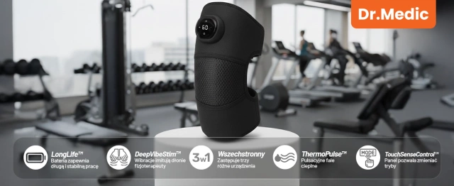2x Opaska grzewcza z masażem na kolano, łokieć lub bark – ogrzewanie, ulga w bólu stawów, rehabilitacja, termoterapia – Dr.Medic FlexTherm™ Czarna