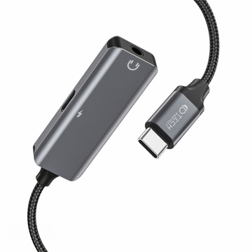 USB-C-auf-Mini-Jack-3,5-mm-Adapter, USB-C-Typ-C-Adapter zum Musikhören und Aufladen, Grau