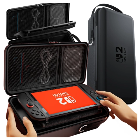 Pokrowiec do Nintendo Switch 2 2025 Torba Ochronna Duże Twarde Etui EVA, Kuferek, Wodoodporna, Lekka, z Uchwytami Alogy HardFoamBag™ – Czarna