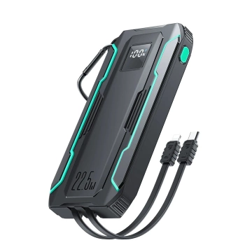 Joyroom 10000 mAh 22,5 W Powerbank mit USB-C- und Lightning-Kabel Schwarz
