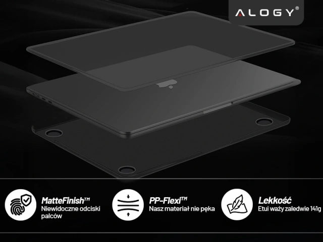 Etui do Apple MacBook Air 13.6 M2 / M3 / M4 (2022, 2023, 2024, 2025) - elastyczna, matowa obudowa ochronna, smukła i odporna na zarysowania – Alogy AirGuard™ Czarny