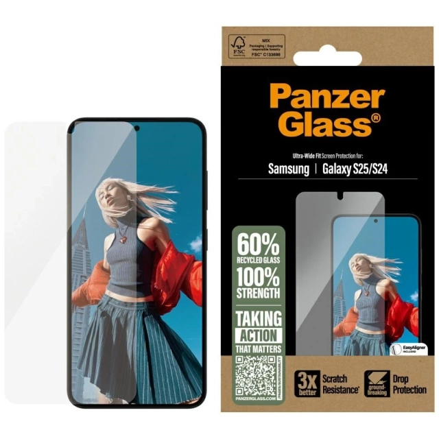 Gehärtetes Glas für Samsung Galaxy S25 PanzerGlass Ultra-Wide Fit