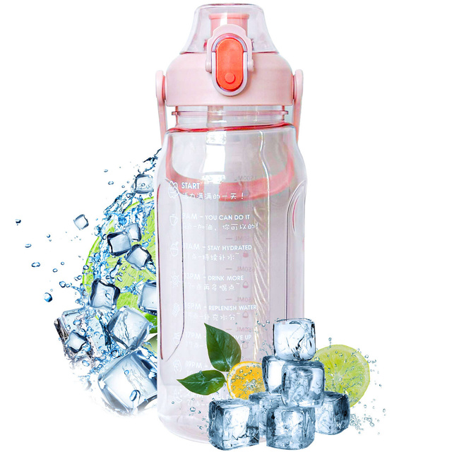 Butelka bidon ze słomką na wodę do picia 1,5l motywacyjna z przypomnieniem z miarką motywacyjną z uchwytem Różowa