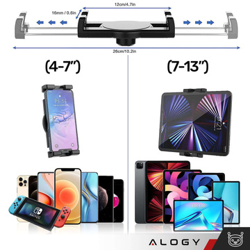 Uchwyt samochodowy na tablet telefon kokpit szybę Alogy do auta z długim ramieniem 4-13" czarny