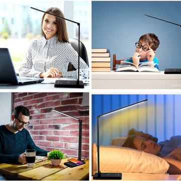 Schwarze LED-Schreibtischlampe mit induktivem Ladegerät für QI-Telefon