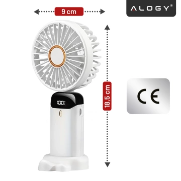 Wentylator Wiatrak Ręczny Bezprzewodowy, Przenośny i Biurkowy, z Uchwytem na Telefon, Ładowanie USB-C, Bateria 18650, Alogy CoolBreeze™ – Biały