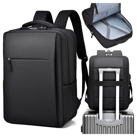 Alogy UrbanPack Pro™ Business-Rucksack für 15-16"-Laptops – Wasserdicht, stoßfest, mit Flaschenfach und Gepäckgurt – Schwarz