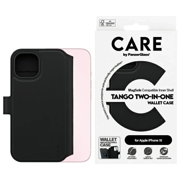 Etui do iPhone 15 CARE by PanzerGlass Tango Wallet 2w1 6,1" Czarny
