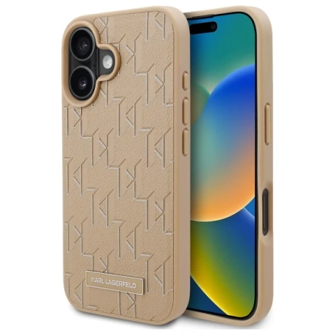 Karl Lagerfeld Hülle für iPhone 16 6,1" Beige Hardcase Hot Stamp Magsafe
