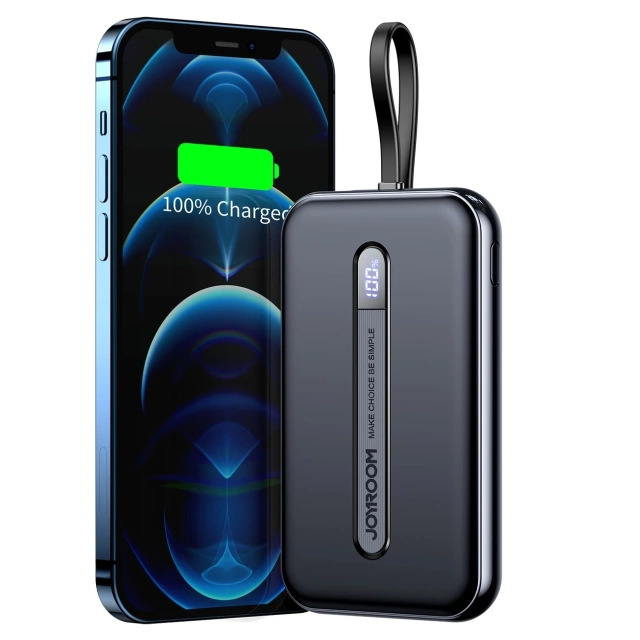 Joyroom Powerbank mit eingebautem Lightning Kabel 20W 10000mAh PD QC3.0 schwarz (JR-L001-lightning)