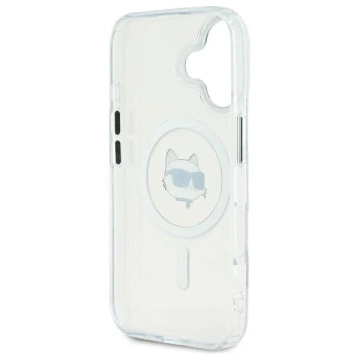Karl Lagerfeld Hülle für iPhone 16 Plus 6,7 Zoll, weißes MagSafe Hardcase IML-Metall-Choupette-Kopf