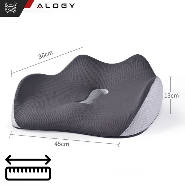 Poduszka ortopedyczna do siedzenia Alogy Seat Pillow do auta na krzesło do biurka siedzisko na fotel z pianką Memory Foam Czarno-szara