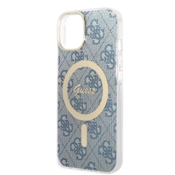 Zestaw Guess GUBPP14SH4EACSB Case Charger iPhone 14 6,1" niebieski/blue Hartschalenetui 4G Print MagSafe