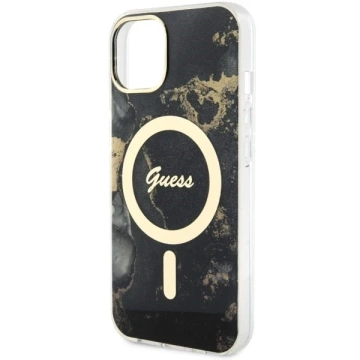 Etui für Telefon Guess GUHMP14MHTMRSK für Apple iPhone 14 Plus 6.7" Czarny/Black Hardcase Golden Marble MagSafe