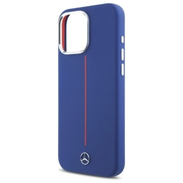 Mercedes Hülle für iPhone 16 Pro Max 6,9" Marineblau MagSafe Hardcase Silikon Rot gestreift