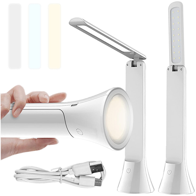 Lampka nocna LED na biurko 2w1 Latarka Bezprzewodowa dotykowa lampa 3 tryby Regulacja światła Alogy Biała