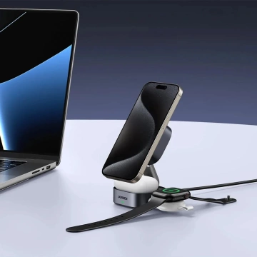 Ugreen W702 3in1 MagSafe Qi2 Ladegerät 15W Faltbar USB-C Schwarz