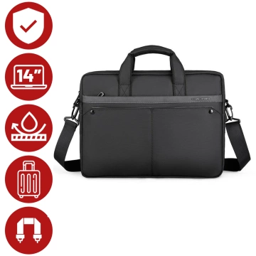 Mark Ryden 14"-Laptoptasche, wasserdicht, elegant und geräumig, leicht (0,5 kg), mit Laptopfach, 9,7"-Tabletfach und Tragegurt – Schwarz