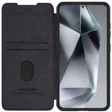 Hülle für Samsung Galaxy S25 Nillkin Qin Pro Schwarz mit Flip