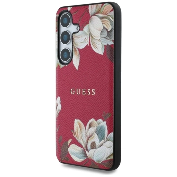 Etui Guess Grained Printed Flower MagSafe do Samsung Galaxy S25 Fuksja