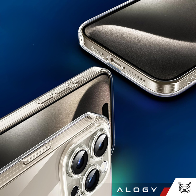 Etui do iPhone 15 Pro Max obudowa Case silikonowe przezroczyste ochrona aparatu osłona obiektywów Alogy Slim